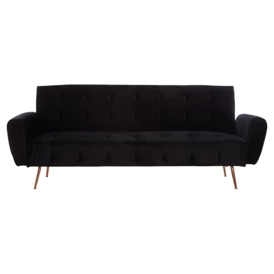 Emiw Fabric Upholstered Velvet 3 Seater Sofabed With Gold Legs In Black