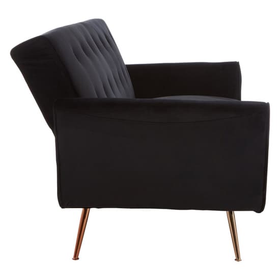 Emiw Fabric Upholstered Velvet 3 Seater Sofabed With Gold Legs In Black