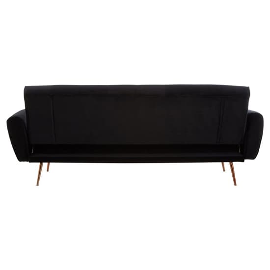 Emiw Fabric Upholstered Velvet 3 Seater Sofabed With Gold Legs In Black