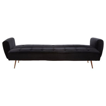 Emiw Fabric Upholstered Velvet 3 Seater Sofabed With Gold Legs In Black