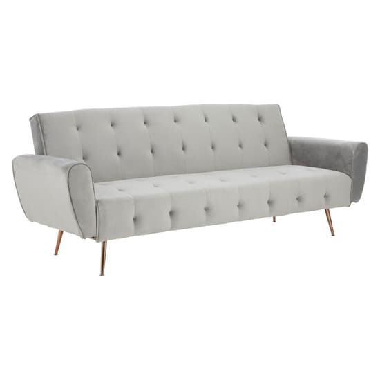 Emiw Fabric Upholstered Velvet 3 Seater Sofabed With Gold Legs In Grey