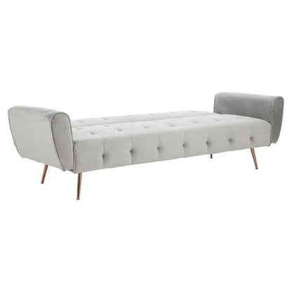 Emiw Fabric Upholstered Velvet 3 Seater Sofabed With Gold Legs In Grey