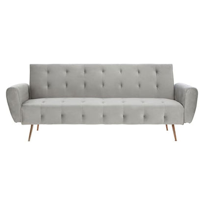 Emiw Fabric Upholstered Velvet 3 Seater Sofabed With Gold Legs In Grey