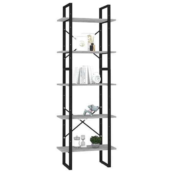 Emlen 60cm Industrial 5 Tier Wooden Bookcase with Concrete Finish