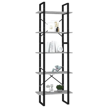 Emlen 60cm Industrial 5 Tier Wooden Bookcase with Concrete Finish