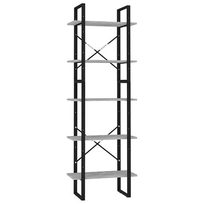 Emlen 60cm Industrial 5 Tier Wooden Bookcase with Concrete Finish