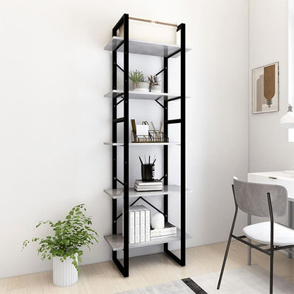 Emlen 60cm Industrial 5 Tier Wooden Bookcase with Concrete Finish