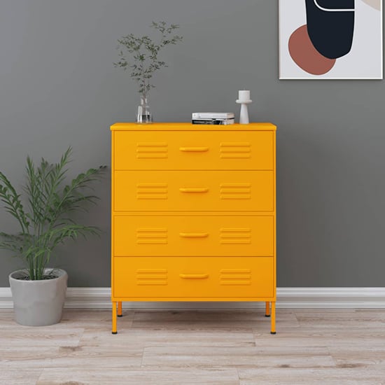 Emrik Steel Chest Of 4 Drawers In Mustard Yellow