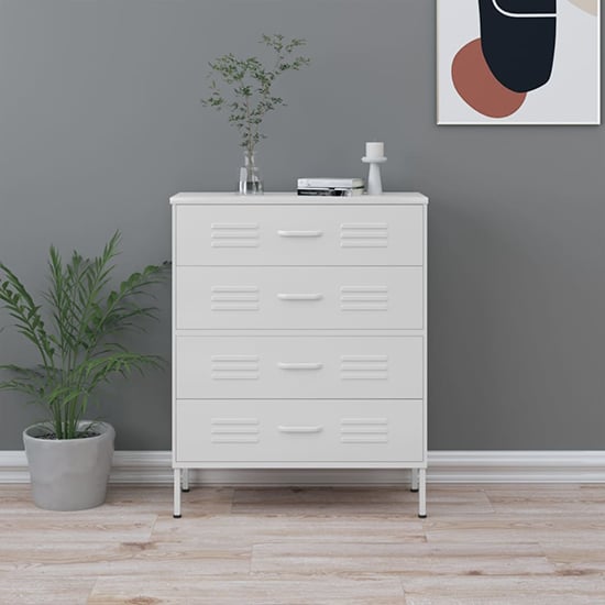 Emrik Steel Chest Of 4 Drawers In White