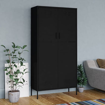 Emrik Steel Wardrobe With 2 Doors In Black