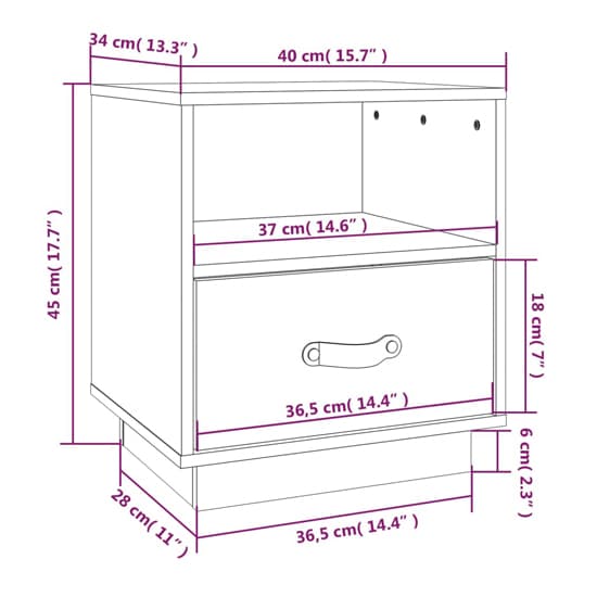 Epix Pine Wood Bedside Cabinet With 1 Drawer In Grey