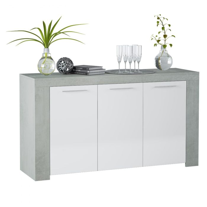 Callander Sideboard with 3 Doors White and Concrete