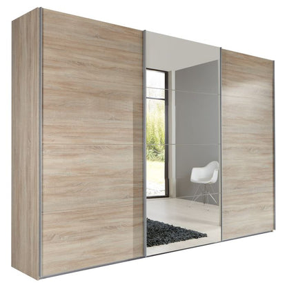 2 Door Oak Sliding Mirror Wardrobe with Ample Storage | Erasmus by Furco