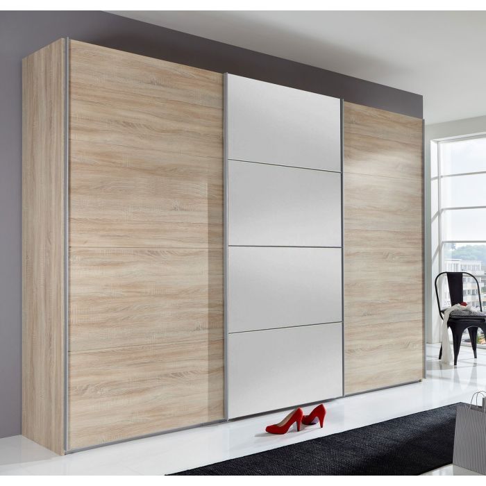 2 Door Oak Sliding Mirror Wardrobe with Ample Storage | Erasmus by Furco