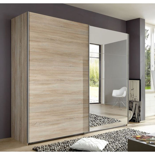 Erasmus Oak Sliding Mirrored Wardrobe with 2 Doors | Space-Saving Design | Furco