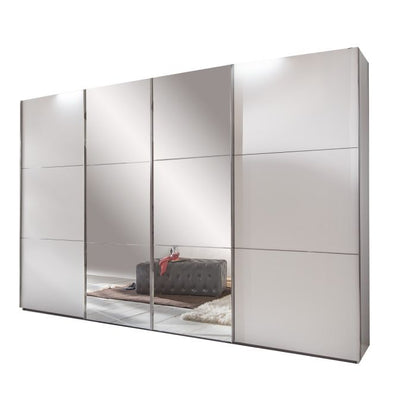 Landscape 4 Door 300cm Sliding Mirrored Wardrobe in White | Grand & Functional