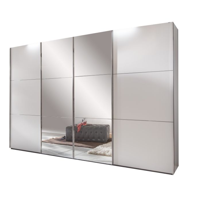 Landscape 4 Door 350cm Mirrored Sliding Wardrobe in White