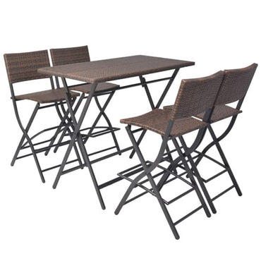 Esher Outdoor Rattan 5 Piece Folding Dining Set In Brown