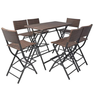 Esher Outdoor Rattan 7 Piece Folding Dining Set In Brown