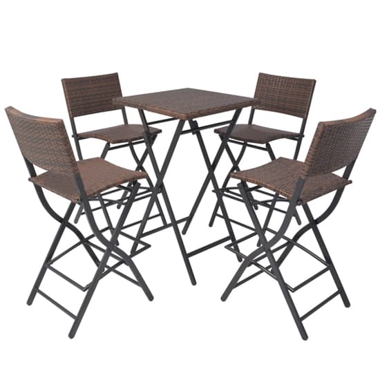 Esher Outdoor Square Rattan 5 Piece Folding Dining Set In Brown