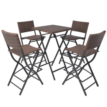 Esher Outdoor Square Rattan 5 Piece Folding Dining Set In Brown