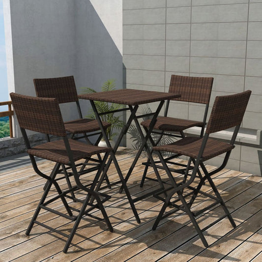 Esher Outdoor Square Rattan 5 Piece Folding Dining Set In Brown