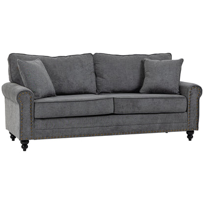 HOMCOM 3 Seater Sofa for Living Room, Fabric Sofa with Felt Mats, Cushions and Pillows, Grey