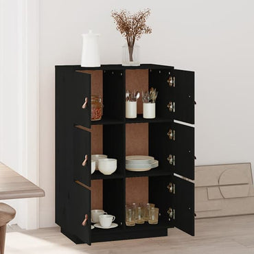 FURCO Everix Black Pinewood 6-Door Storage Cabinet for Home & Office