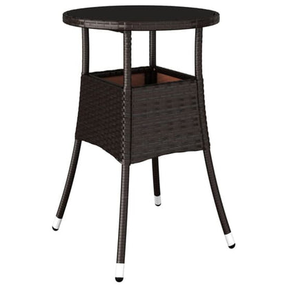 Brown Poly Rattan Round Bistro Table with Glass Top for Outdoor Dining