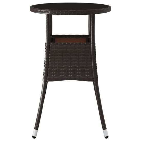 Brown Poly Rattan Round Bistro Table with Glass Top for Outdoor Dining