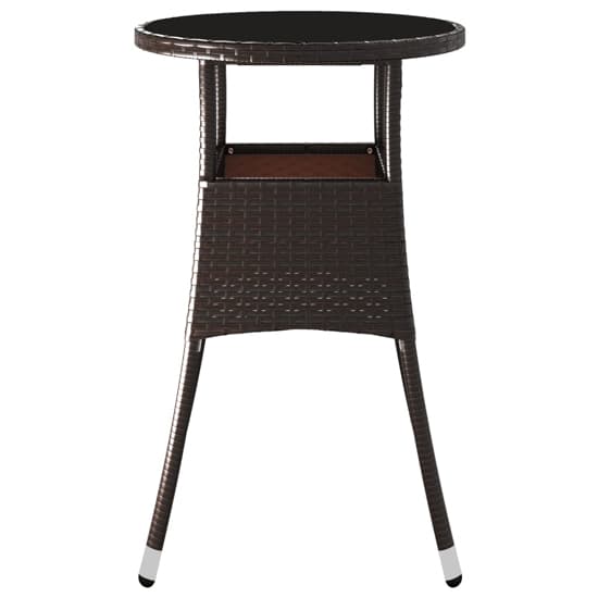 Brown Poly Rattan Round Bistro Table with Glass Top for Outdoor Dining