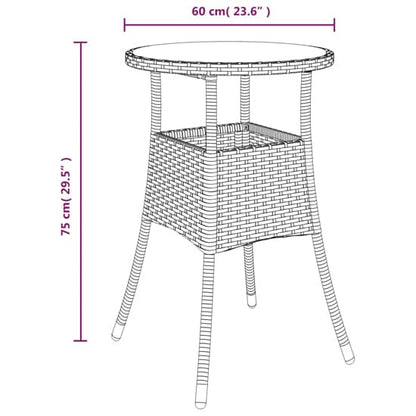 Brown Poly Rattan Round Bistro Table with Glass Top for Outdoor Dining