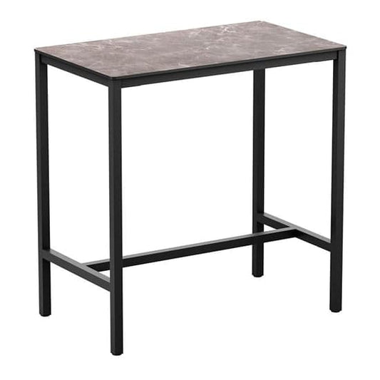 Rectangular Marble Effect Bar Table with Wooden Top and Powder-Coated Base