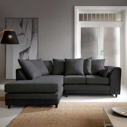 Linacre Fabric Corner Sofa - Left Arm Black and Charcoal