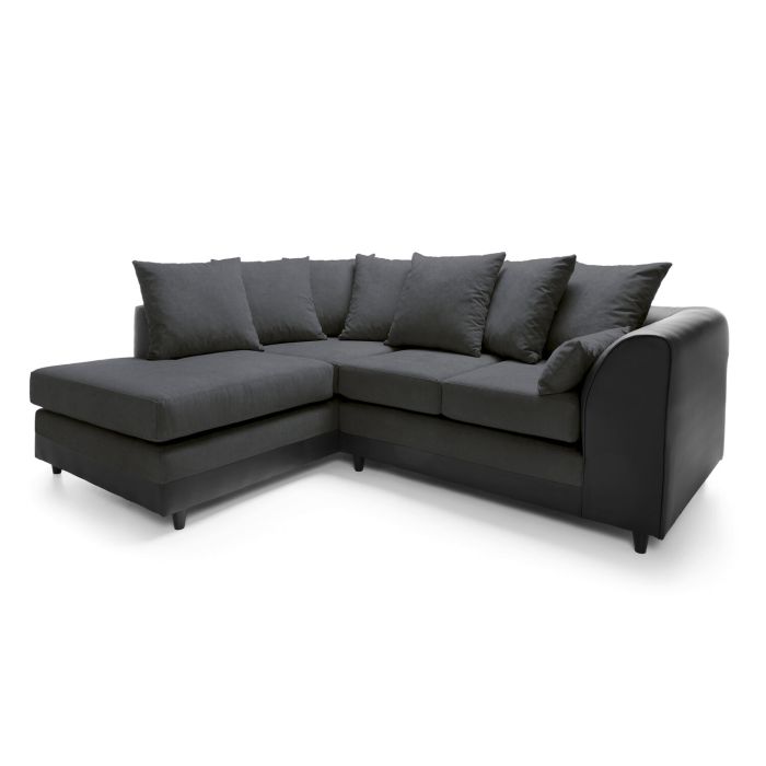 Linacre Fabric Corner Sofa - Left Arm Black and Charcoal