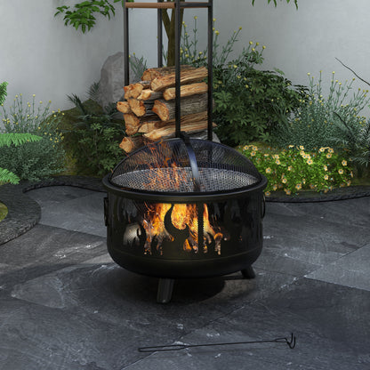 Outsunny Steel Fire Pit BBQ, with Poker - Black