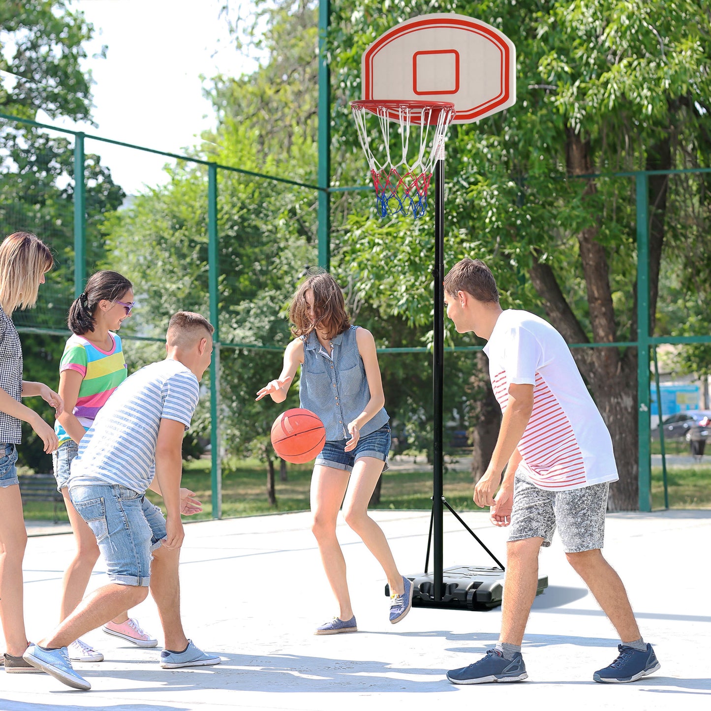 HOMCOM ortable Basketball Stand 175-215cm Adjustable Height Sturdy Rim Hoop w/ Large Wheels Stable Base Net Free Standing