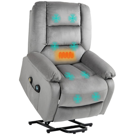 HOMCOM elvet-Feel Electric Lift-and-Recline Massage Armchair, with Remote - Grey