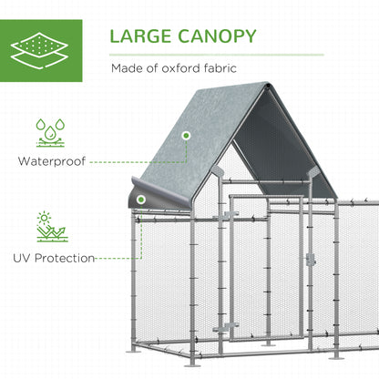 PawHut Walk In Chicken Run, Large Poultry Coop Cage Hen House Rabbit Hutch for 4-6 Chickens Outdoor Galvanized Metal Enclosure w/ Water-Resist Cover 200 x 105 x 172cm