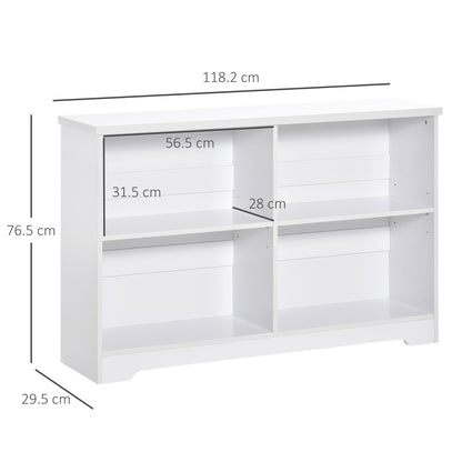 HOMCOM ooden Cube Bookcase, 2 Tier Open Storage Shelving Unit with 4 Compartments, Freestanding Display Bookshelf for Home Office Living Room Furniture, 118 x 29 x 76cm, White