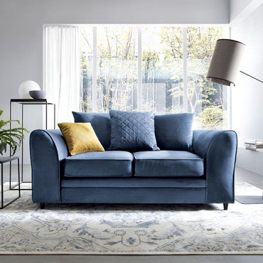 Chic Velvet 2 Seater Sofa - Dark Blue Fabric