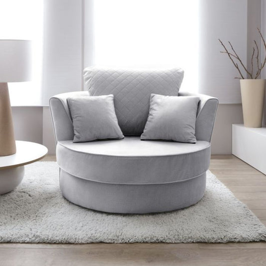 Chic Velvet Swivel Chair - Light Grey Fabric