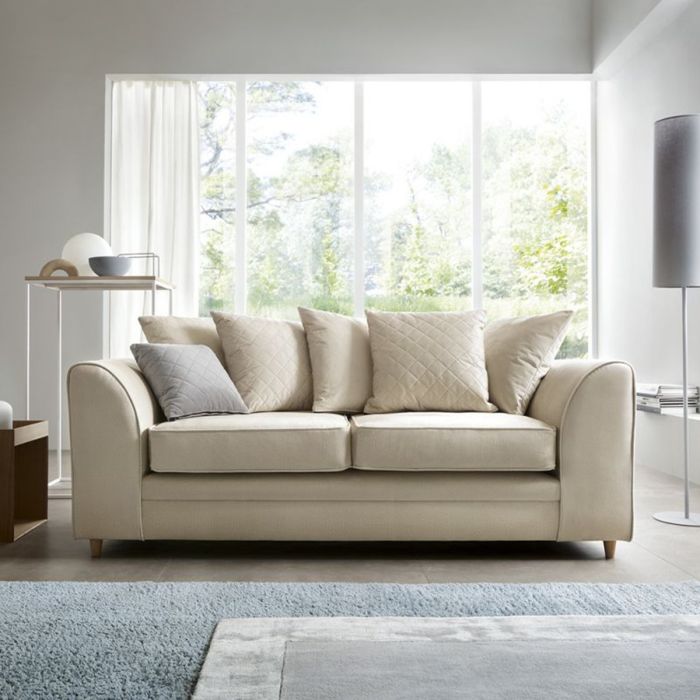 Modern Cream Velvet 3-Seater Sofa with Hydrophobic Coating and Foam Cushions