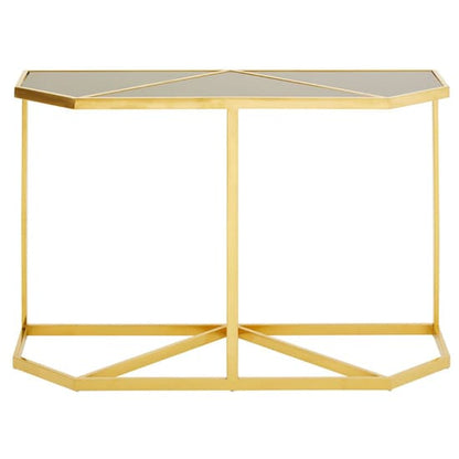 Fafnir Black Glass Top Console Table With Gold Frame