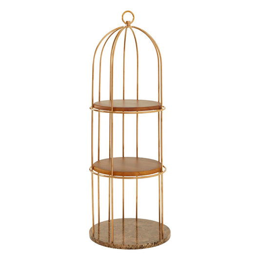 FURCO Fafnir Bird Cage-Inspired Bookshelf with Rose Gold Frame and Faux Marble Shelves