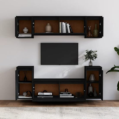 FURCO Falan Black Solid Pinewood TV Unit with Versatile Storage