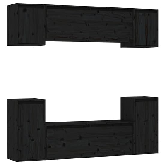 FURCO Falan Black Solid Pinewood TV Unit with Versatile Storage