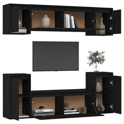 FURCO Falan Black Solid Pinewood TV Unit with Versatile Storage