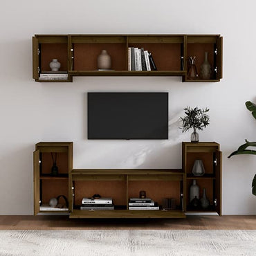 FURCO Falan Honey Brown Solid Pinewood TV Unit with Versatile Storage