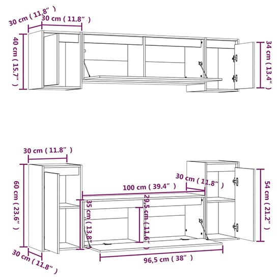 White Solid Pinewood TV Unit with Versatile Cabinets